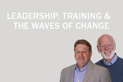 Sam Shriver and Marshall Goldsmith against light gray backdrop; Leadership, Training, and the Waves of Change