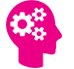 Hot pink head side profile icon with gears