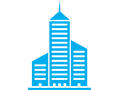 light blue building icon; building the organization
