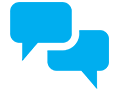 light blue speech bubble icon; communicating with impact
