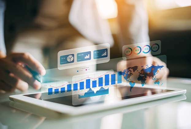 businessman checking digital data by virtual reality.