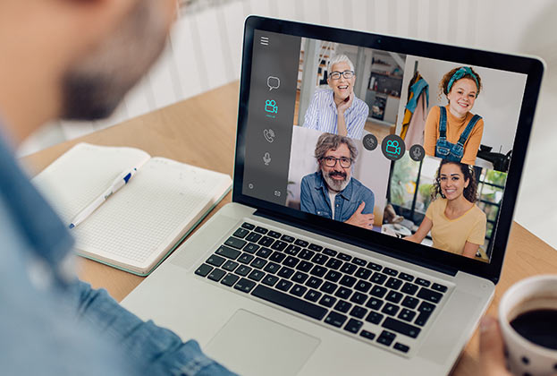 Man engaging in virtual learning breakout room activity